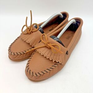 Minnetonka Deerskin 62 Kilty Moccasins Women's 8 Caramel Brown Soft Nub Sole Moc